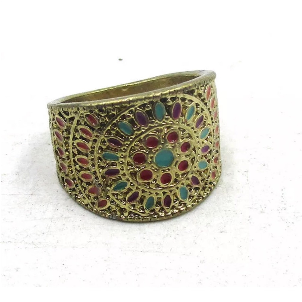 Mandala Design Antique Gold Ring Size 8